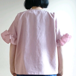 <creema限定>ヒラヒラ袖でほっそり華奢みえ❤️ハーフリネンの着回せるプルオーバー　 桜色 5枚目の画像