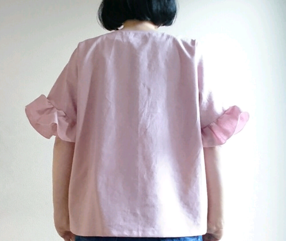 <creema限定>ヒラヒラ袖でほっそり華奢みえ❤️ハーフリネンの着回せるプルオーバー　 桜色 5枚目の画像