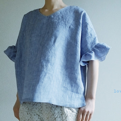 <creema限定>ヒラヒラ袖でほっそり華奢みえ❤️涼しげで着回せるプルオーバー frenchlinen bleu 8枚目の画像