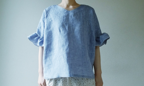 <creema限定>ヒラヒラ袖でほっそり華奢みえ❤️涼しげで着回せるプルオーバー frenchlinen bleu 3枚目の画像