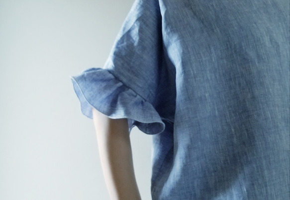 <creema限定>ヒラヒラ袖でほっそり華奢みえ❤️涼しげで着回せるプルオーバー frenchlinen bleu 5枚目の画像
