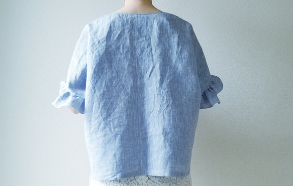 <creema限定>ヒラヒラ袖でほっそり華奢みえ❤️涼しげで着回せるプルオーバー frenchlinen bleu 6枚目の画像