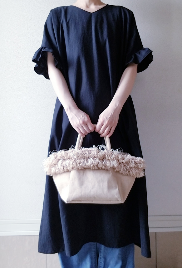 Creema限定　 Hirahirasode one piece harf linen canvas　漆黒 16枚目の画像