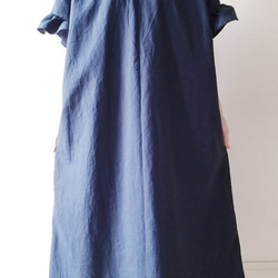 Creema限定　 Hirahirasode one piece harf linen canvas 濃藍 9枚目の画像