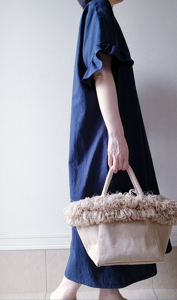 Creema限定　 Hirahirasode one piece harf linen canvas 濃藍 10枚目の画像