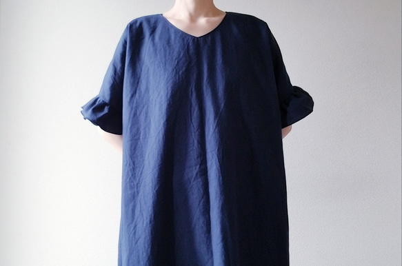 Creema限定　 Hirahirasode one piece harf linen canvas 濃藍 13枚目の画像