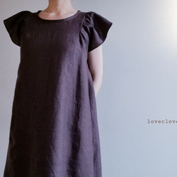 <creema限定> Flare sleeve onepiece Japanese linen 赤墨 1枚目の画像