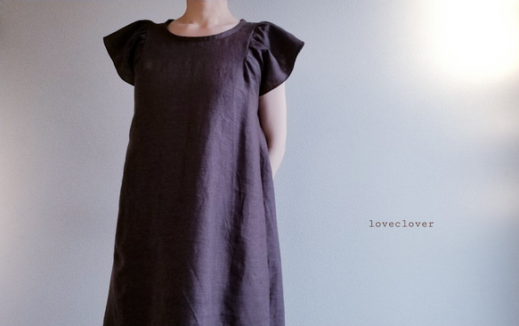 <creema限定> Flare sleeve onepiece Japanese linen 赤墨 1枚目の画像