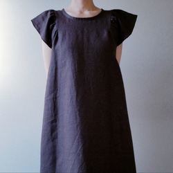 <creema限定> Flare sleeve onepiece Japanese linen 赤墨 2枚目の画像