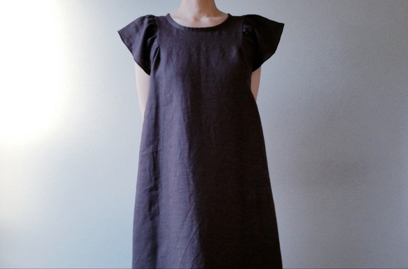 <creema限定> Flare sleeve onepiece Japanese linen 赤墨 2枚目の画像