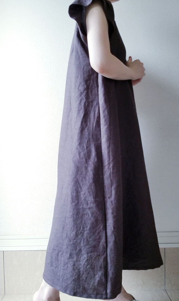 <creema限定> Flare sleeve onepiece Japanese linen 赤墨 4枚目の画像