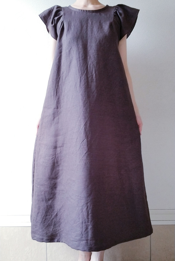 <creema限定> Flare sleeve onepiece Japanese linen 赤墨 5枚目の画像