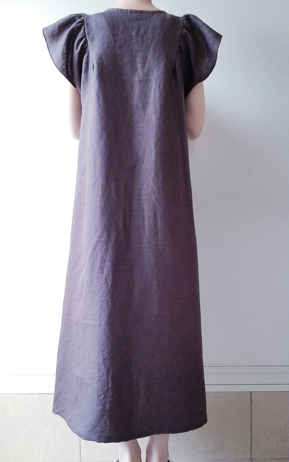 <creema限定> Flare sleeve onepiece Japanese linen 赤墨 6枚目の画像