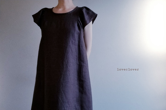 <creema限定> Flare sleeve onepiece Japanese linen 赤墨 7枚目の画像