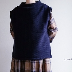 新作<creema限定>Bottle neck no osumashi vest aranami navy 1枚目の画像