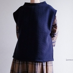 新作<creema限定>Bottle neck no osumashi vest aranami navy 5枚目の画像