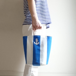 ＜北欧＞　anchor striped totebag　marine blue  =simple style= 1枚目の画像