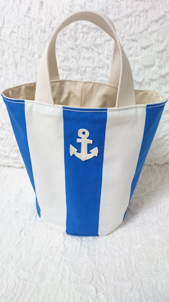 ＜北欧＞　anchor striped totebag　marine blue  =simple style= 2枚目の画像