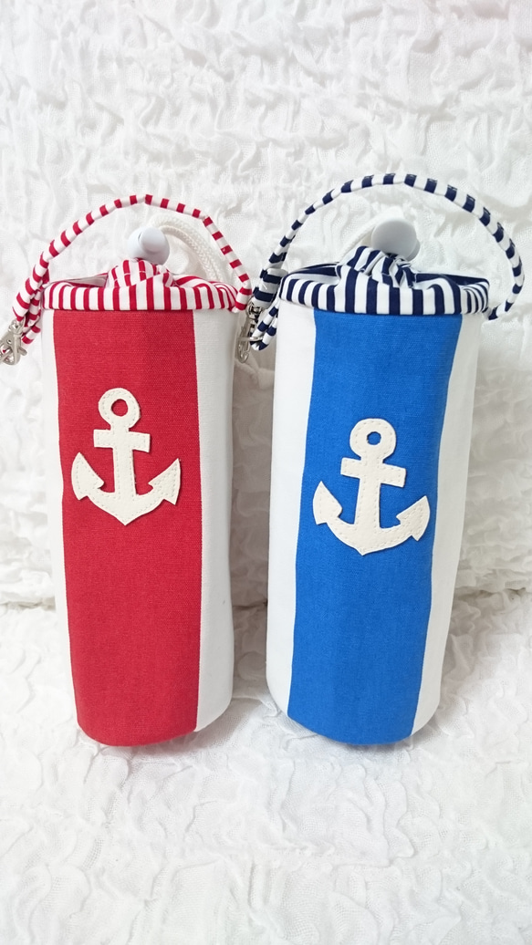 ＜北欧＞　anchor striped bottle holder ☆marine blue ☆ 5枚目の画像