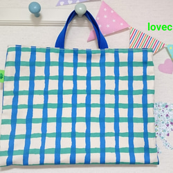 Gingham check レッスンバッグ  blue&green ☆simple style☆ 1枚目の画像