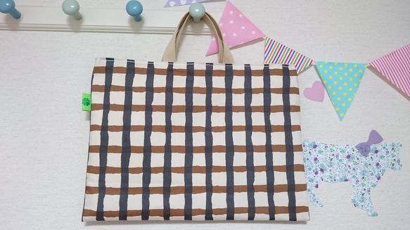 Gingham check レッスンバッグ  chocolatebrown☆simple style☆ 1枚目の画像