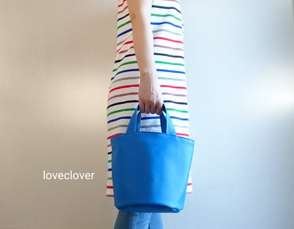 Synthetic leather　totebag　　-sky blue- 1枚目の画像