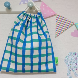 Gingham check　お着替え巾着　simple style　　＝BLUE＝ 2枚目の画像