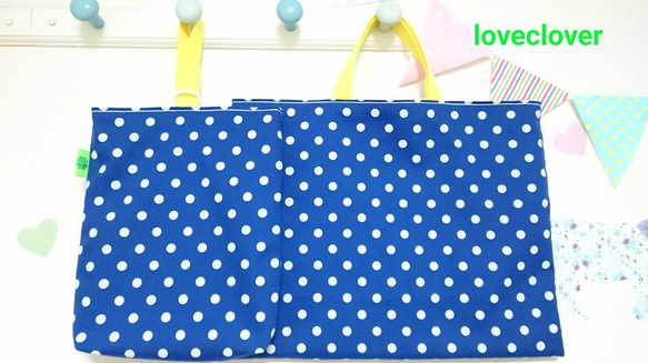 Blue Polka Dots　レッスンバッグ&シューズケース☆simple style☆ 1枚目の画像