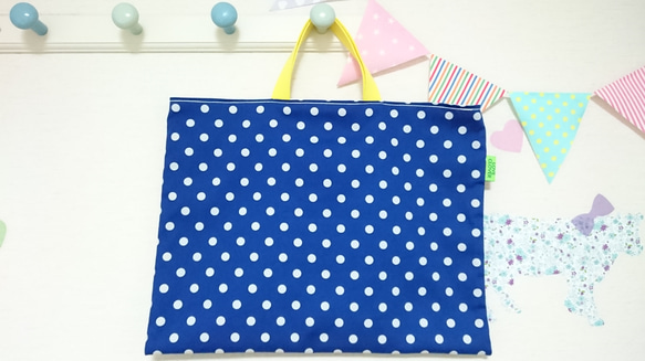 Blue Polka Dots　レッスンバッグ&シューズケース☆simple style☆ 2枚目の画像