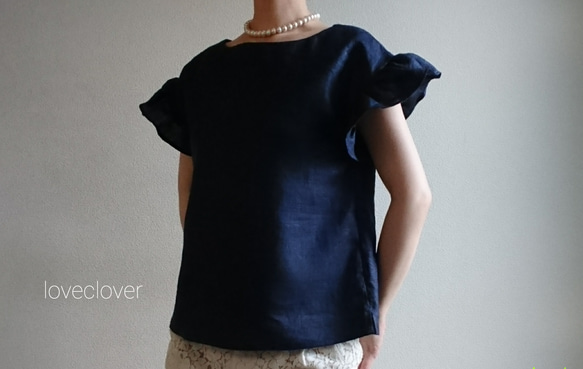 Hirahirasode　pull over 　navy linen・・ 1枚目の画像