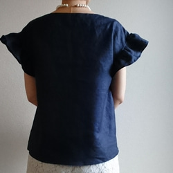 Hirahirasode　pull over 　navy linen・・ 4枚目の画像