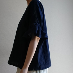 送料無料<Creema限定>Hirahira sode pullover doublegause darknavy 2枚目の画像