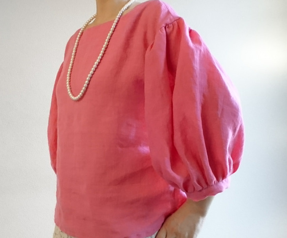 Balloon sleeve pullover  french linen   tomate 3枚目の画像