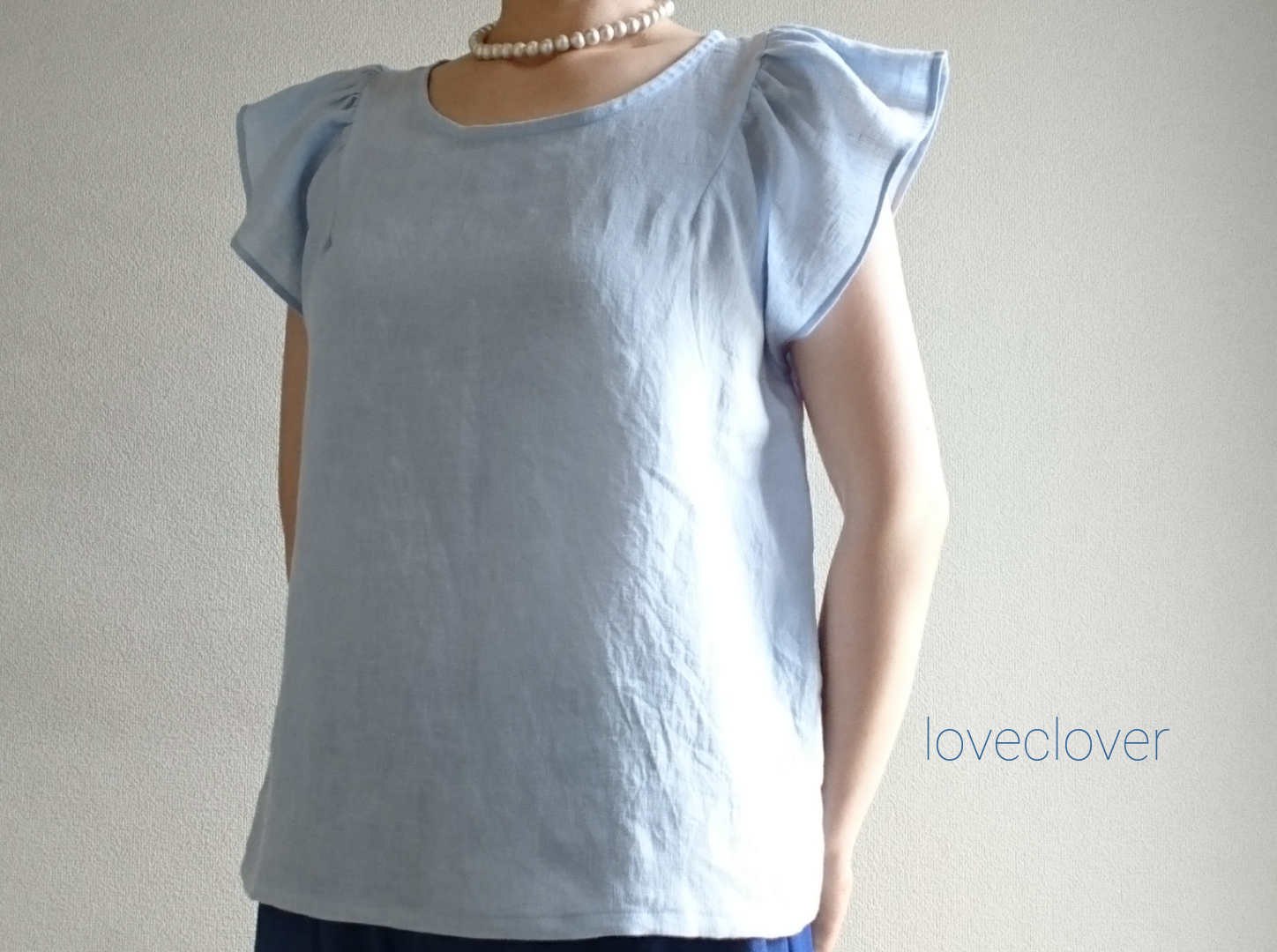 【風が通る服】フレアースリーブから風が通る涼しげなプルオーバー　linen100 %  azurin　数量限定