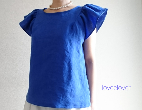 ＜予約＞Flare sleeve pullover french linen   bleu dur 1枚目の画像