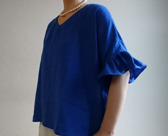 予約Hirahirasode flare pullover  double gause 瑠璃色 2枚目の画像