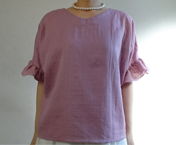 Hirahira sode pullover  double gause mauve pink 3枚目の画像