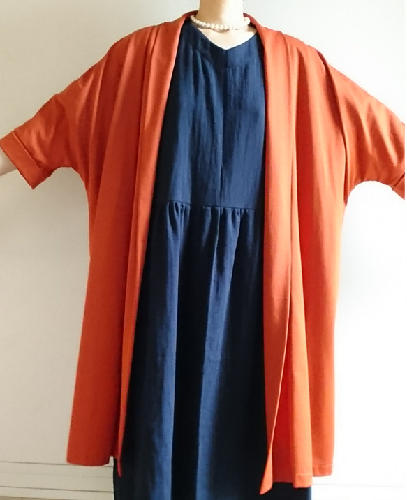 <秋の新作> terra-cotta  long cardigan cotton　・・　 3枚目の画像