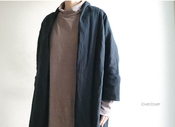 <Creema限定＞Double gauze  long cardigan　暗黒色 10枚目の画像