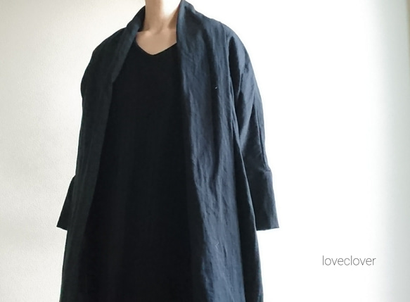 <Creema限定＞Double gauze  long cardigan　暗黒色 2枚目の画像