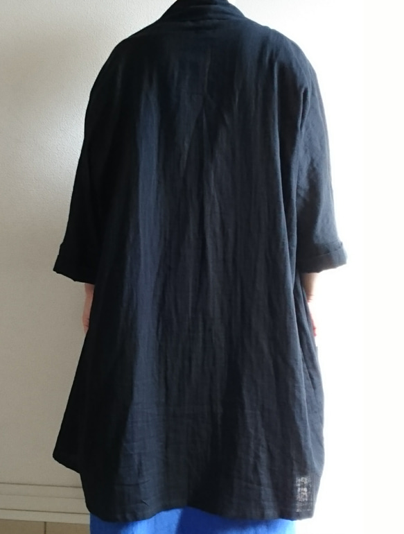 <Creema限定＞Double gauze  long cardigan　暗黒色 6枚目の画像