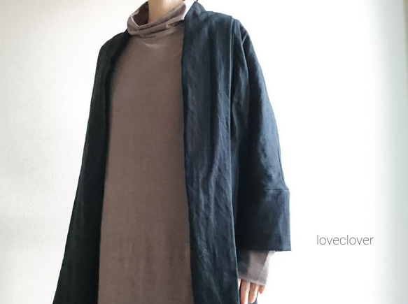 <Creema限定＞Double gauze  long cardigan　暗黒色 7枚目の画像