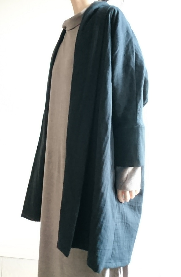 <Creema限定＞Double gauze  long cardigan　暗黒色 9枚目の画像