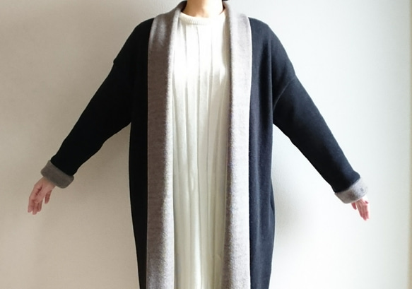 <Creema数量限定>予約Double face long cardigan   Black&Gray 2枚目の画像