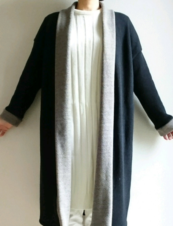 <Creema数量限定>予約Double face long cardigan   Black&Gray 5枚目の画像