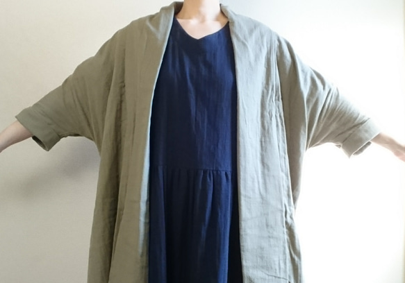 <Creema限定>Soft khaki   long cardigan　double gauze 2枚目の画像