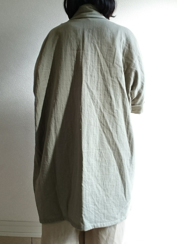 <Creema限定>Soft khaki   long cardigan　double gauze 3枚目の画像