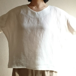 <新作予約>Rolled up sleeve pullover　harf linen  white　 2枚目の画像