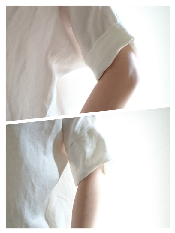 <新作予約>Rolled up sleeve pullover　harf linen  white　 4枚目の画像