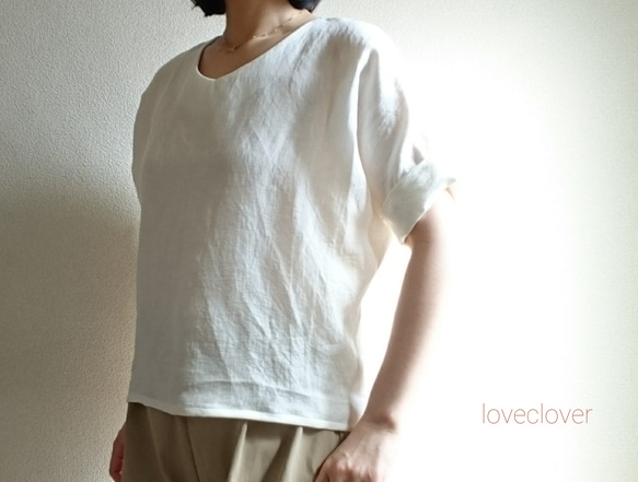 <新作予約>Rolled up sleeve pullover　harf linen  white　 5枚目の画像